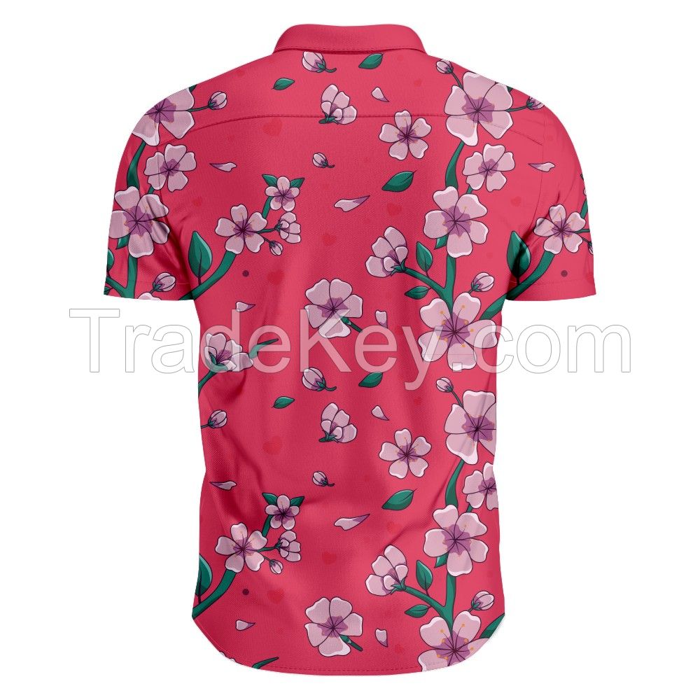 Red Custom Sublimation Polo Shirt of Beautiful Flower Pattern  