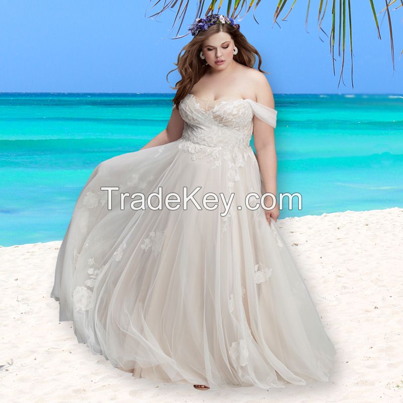Plus Size Boho Wedding Dress Off Shoulder Bridal Wedding Gowns