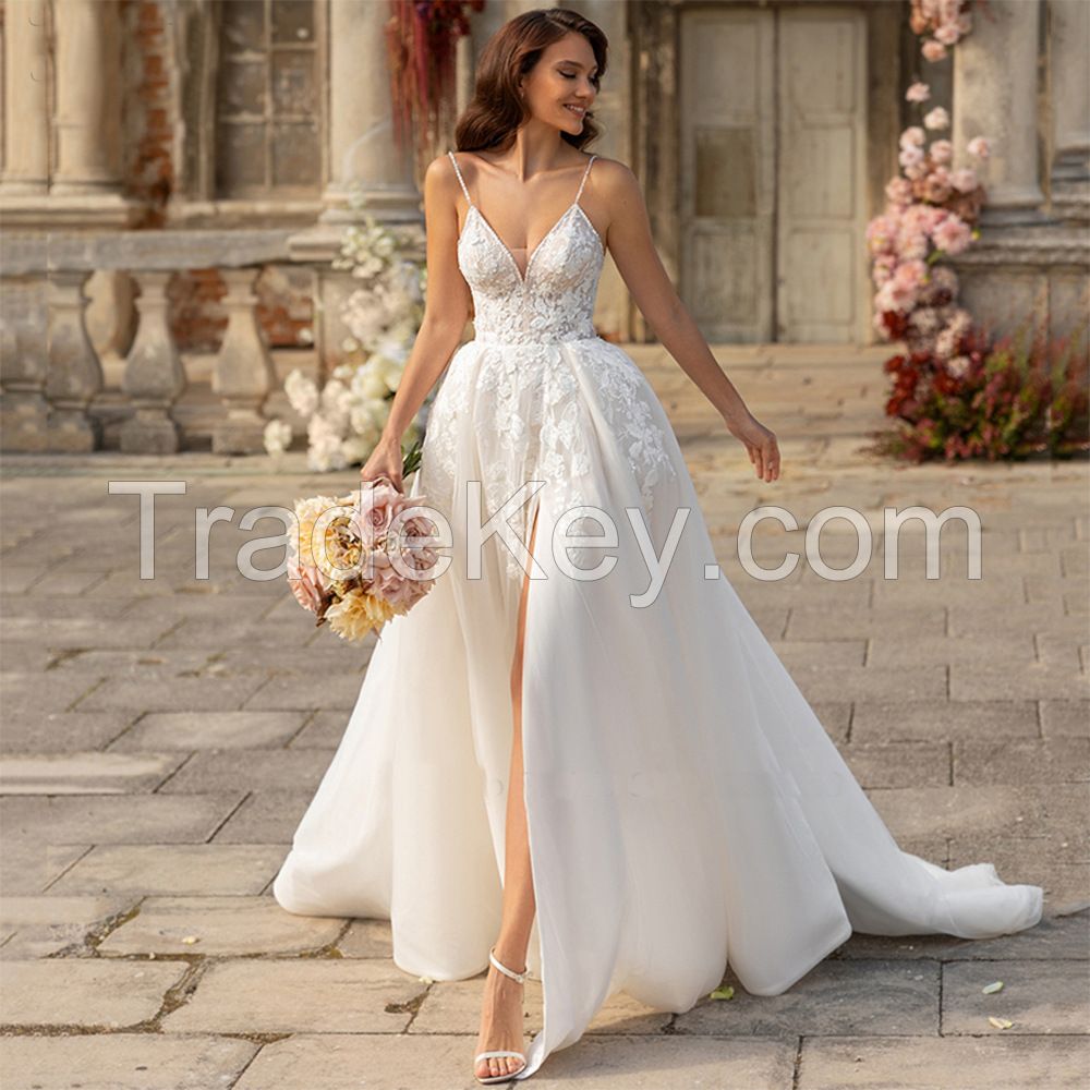 White Ivory Boho Wedding Dress Vintage Lace 2022