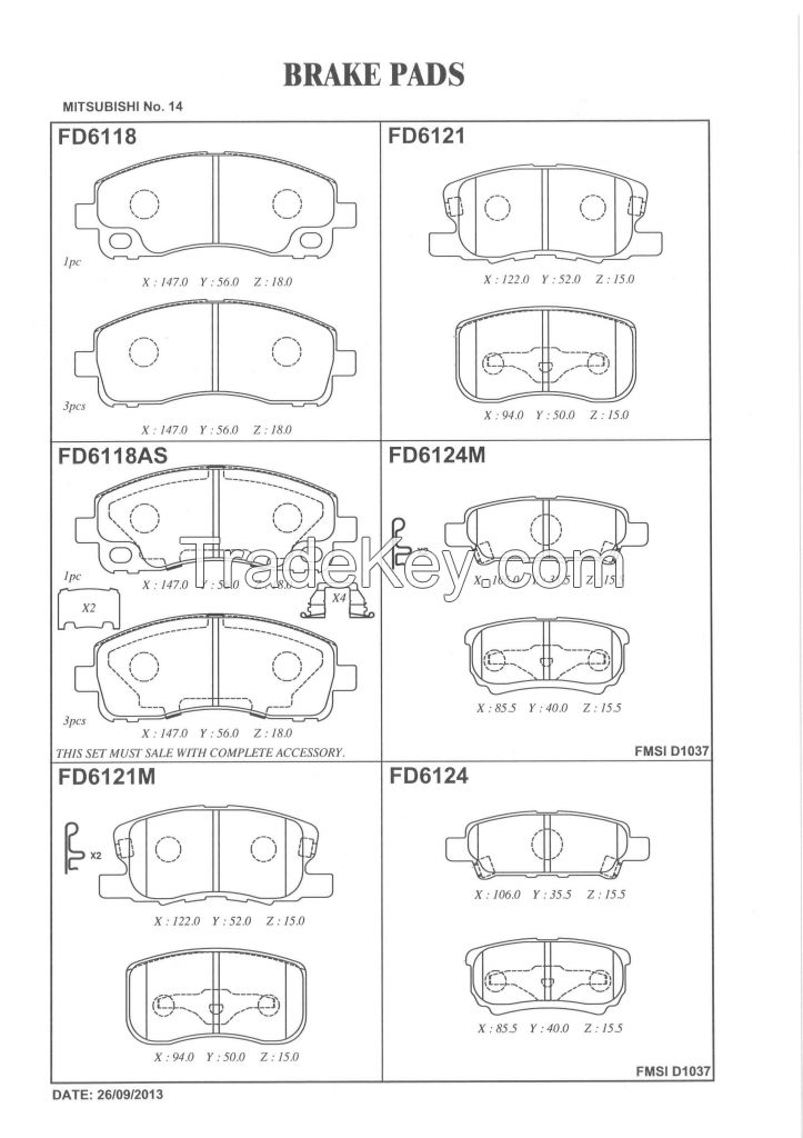 FBK Brake Pad FD6124 for OE 2AMV4271AA/4605A336/05191271AB - Mitsubishi OUTLANDER LANCER