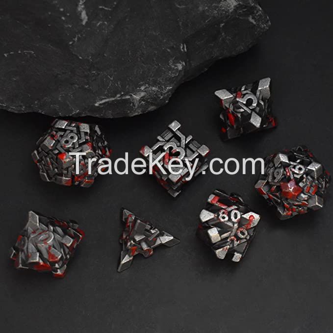 Black Edge with Teal Scale Edge 7 PCS Dragon Scale Metallic DND Die for Dungeons & Dragon D&D Game Metal dice