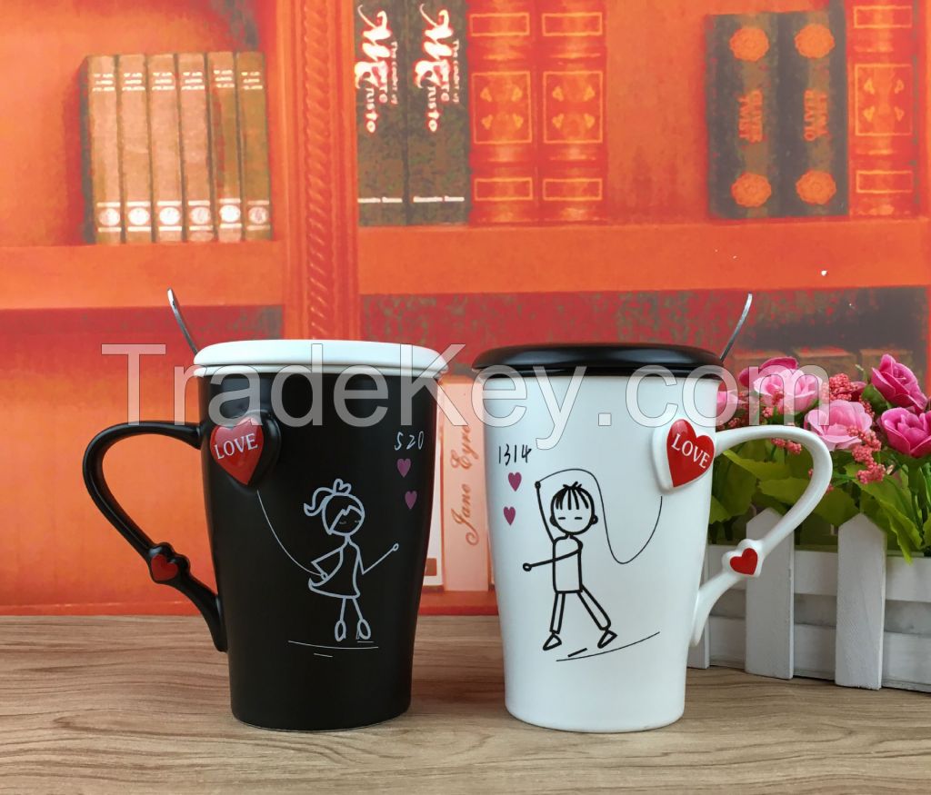 KITQIENN Coffee Mug White Ceramic Cups for Latte Tea Beer Drink