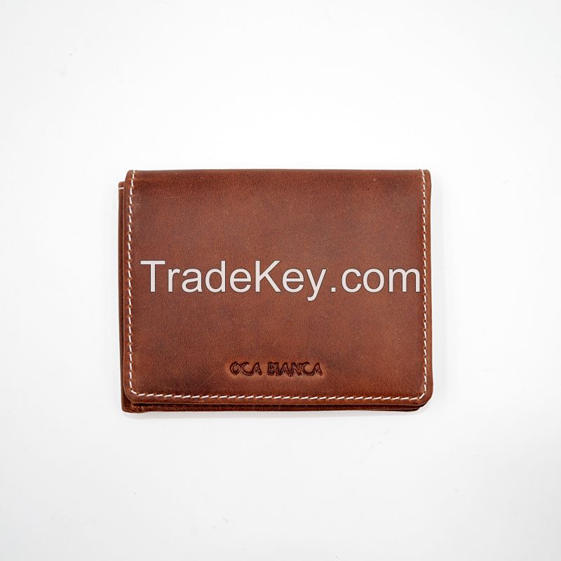leather Trifold  men wallet RFID blocking