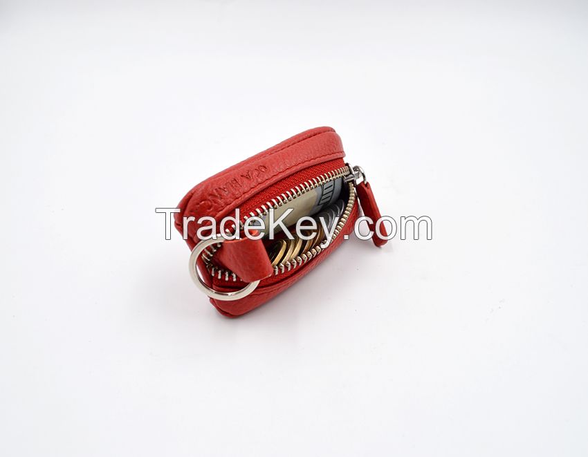 Compact new arrival leather coin pouch with key ring