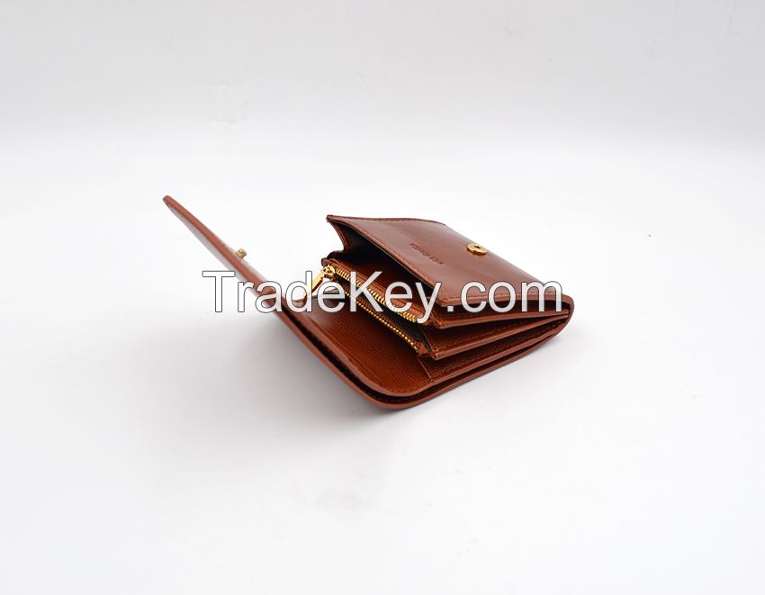 Flap Custom lady big capacity snap closure genuine leather wallet