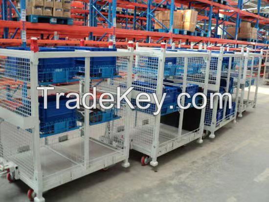 Assembly Line Side Racks with Quad Steer Towable Cart/ Towable Rack Cart