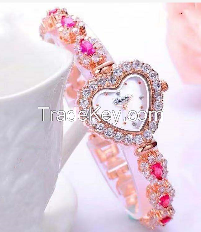 Lady Brass Quartz Crystal Zirconia Watch Stainless Steel Wristwatch Fashion Luxury Quartz Chain Jewelry Watches Luxury