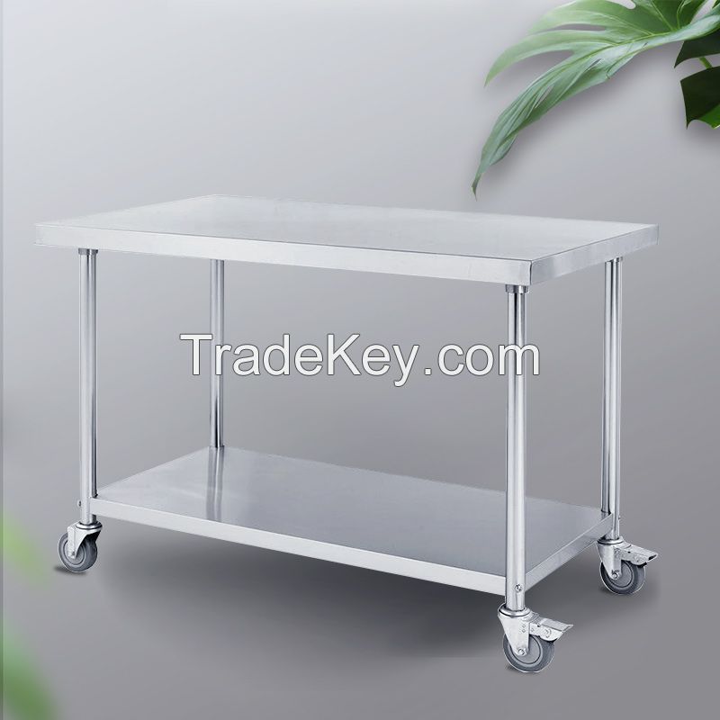 Stainless steel workbench double-layer custom kitchen operation tablerack commercial lotus table cutting table packaging table 
