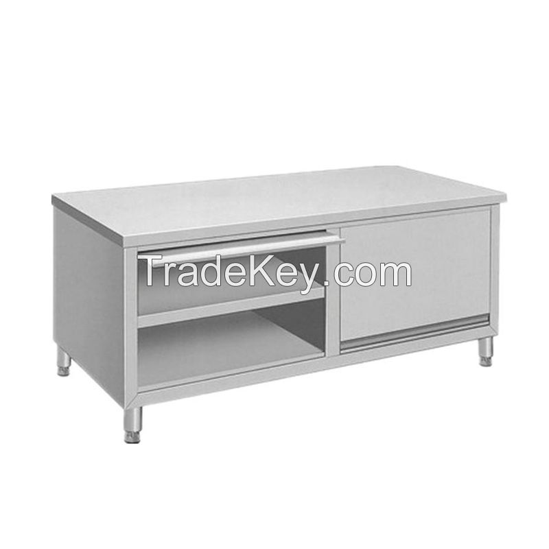 Commercial stainless steel workbench kitchen console double-passsliding door lotus storage locker