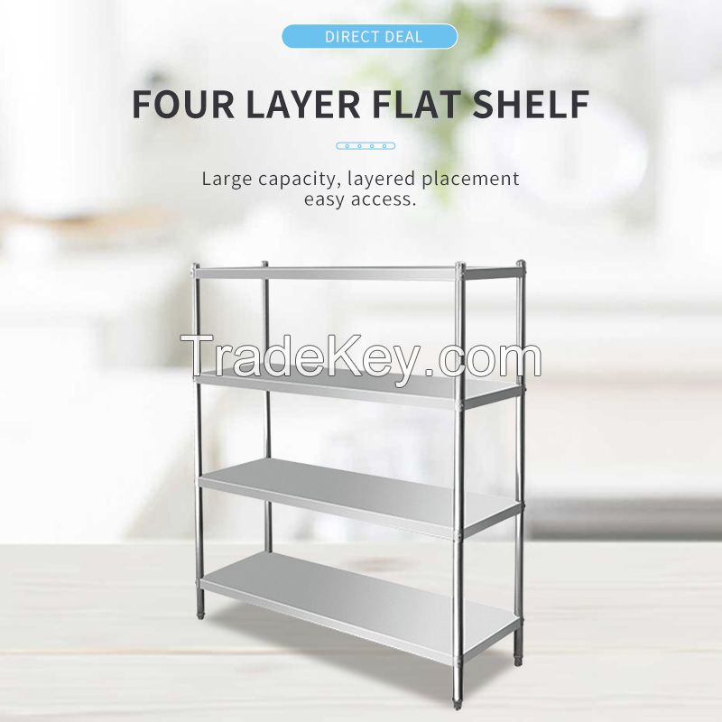 Stainless steel flat rack commercial multi-functional four-story warehouse punching rack hotel restaurant kitchen storage rack