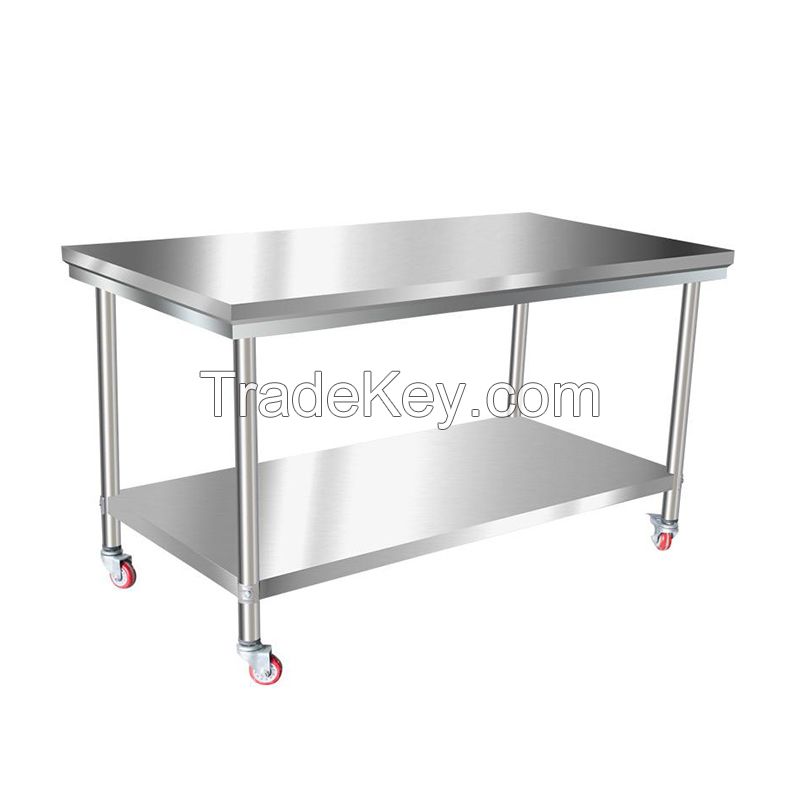 Stainless steel workbench double-layer custom kitchen operation tablerack commercial lotus table cutting table packaging table 