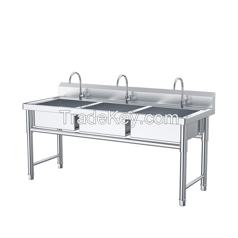  304 stainless steel sink thickened commercial three-slot three-eye three-connected pool Samsung three-pool sink wash vegetable 