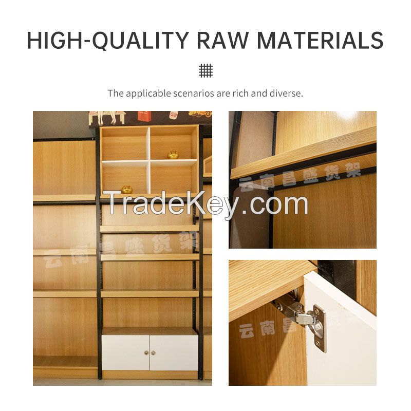 CHANGSHENG Custom supermarket steel wood shelves convenience store display rack home bookshelf shopping mall cosmetics mother and baby snacks shoe store sample display rack display rack