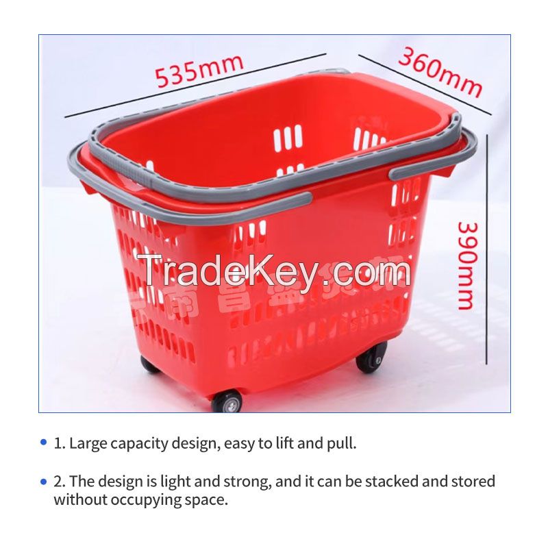 CHANGSHENG HDPE Colorful Plastic Supermarket Small Shopping Cart Supermarket trolley shopping basket four-wheel portable plastic shopping basket convenient shopping cart