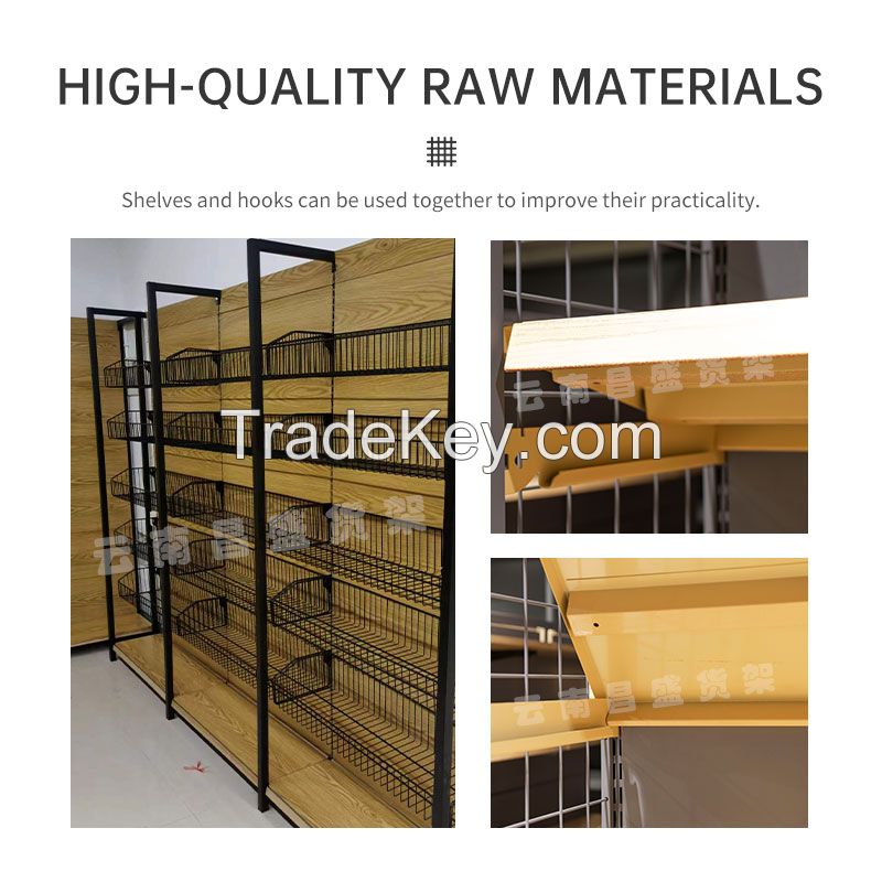  CHANGSHENG Supermarket Shelf Display Rack Multi-layer Four Column Steel Wood Shelf