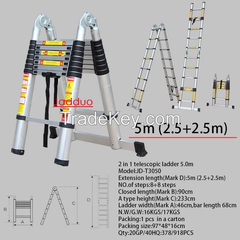 2 IN 1 Multipurpose Telescopic Ladder 5m (2.5+2.5m)