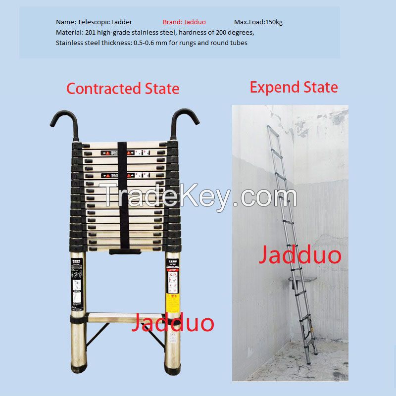 Stainless steel single telescopic ladder with hooks