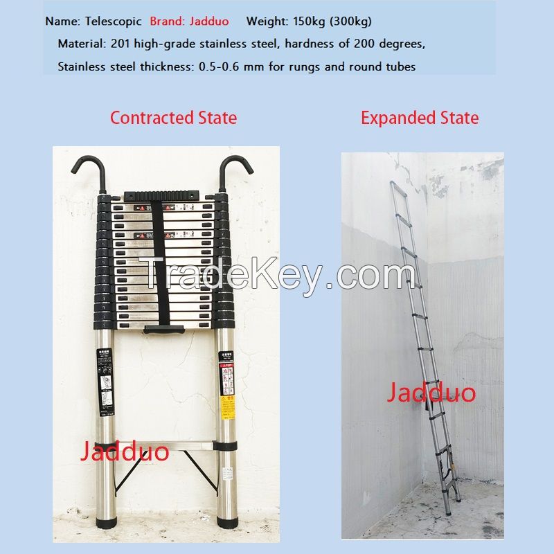 Stainless Steel Single Telescopic Ladder with Hook+ Anti-slip Cushion