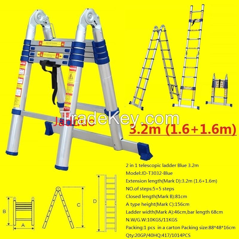 2 IN 1 Blue Multipurpose Telescopic Ladder
