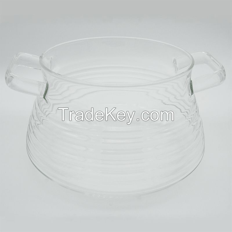Corrugated heat-resistant glass cooking pot with glass handle DX-D00225ï¼Œ2500 ml