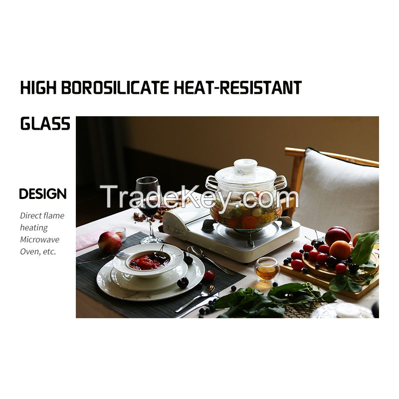 Corrugated heat-resistant glass cooking pot with glass handle DX-D00225，2500 ml