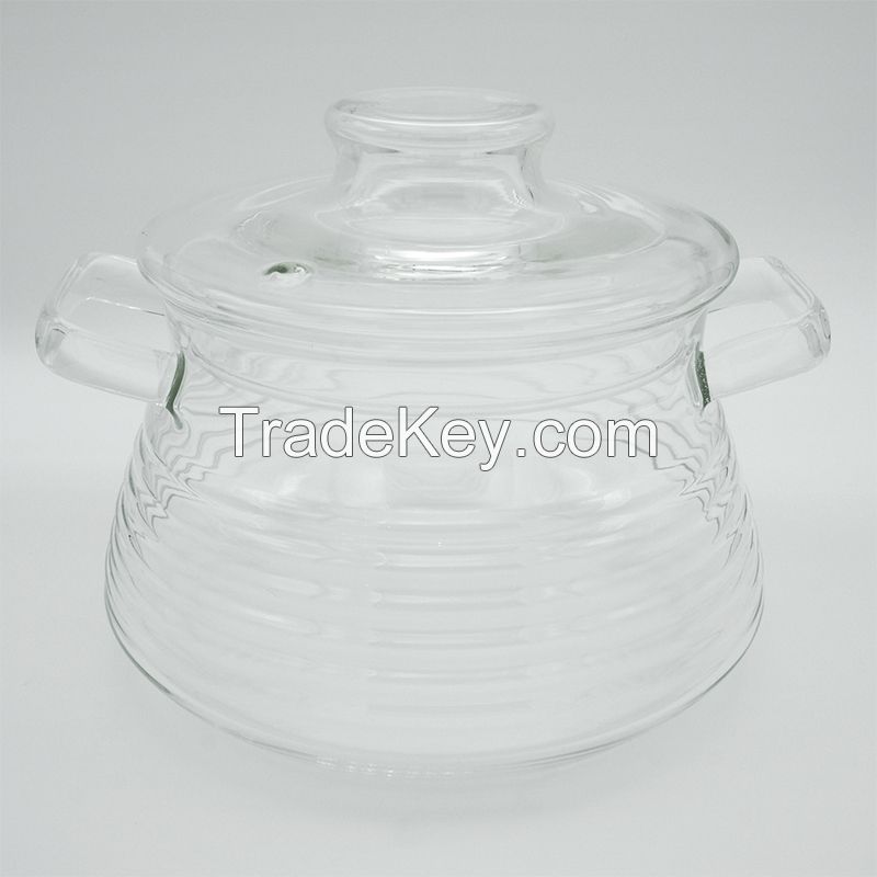 Corrugated heat-resistant glass cooking pot with glass handle DX-D00225      2500 ml
