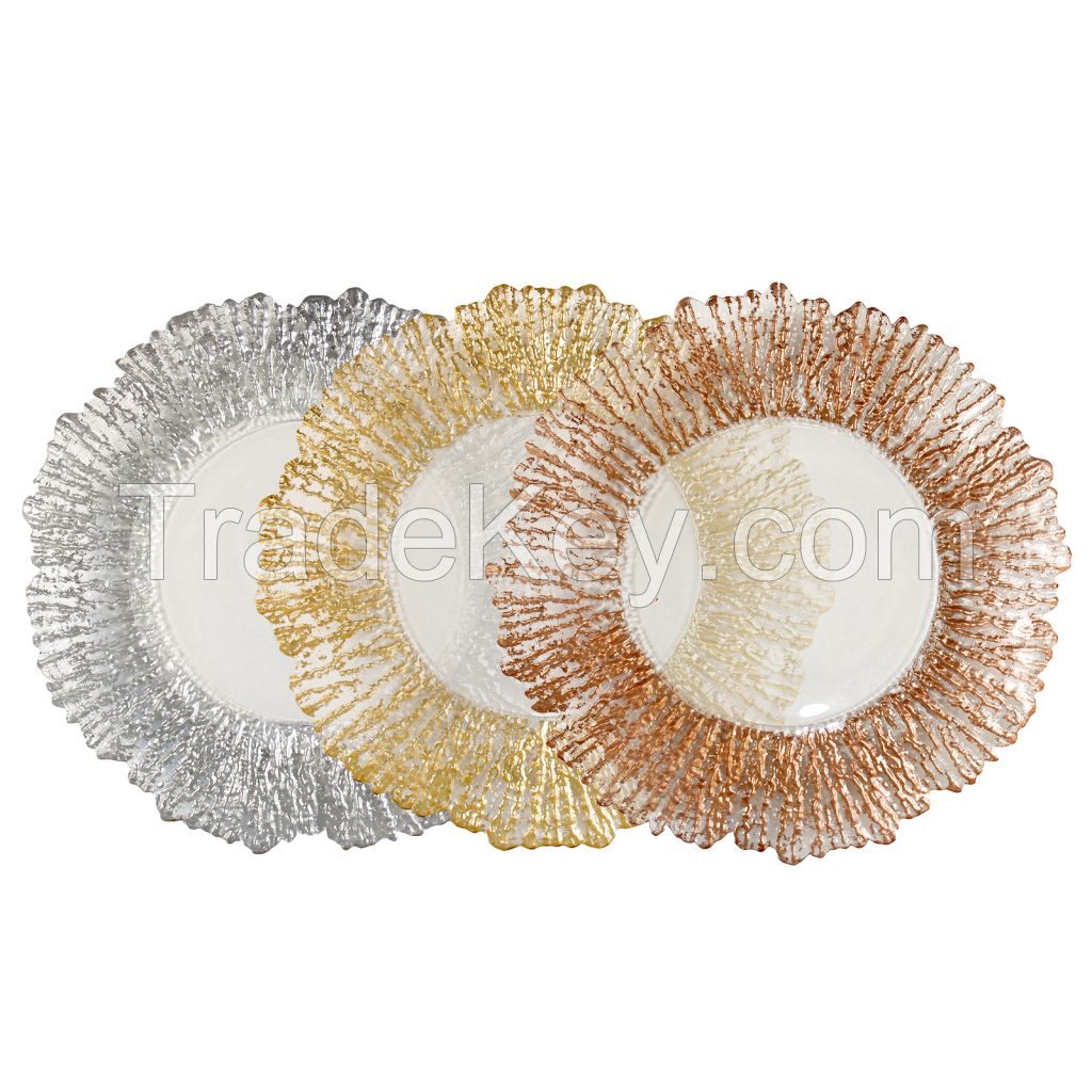 Strength Manufacturers Factory Price Gold Charger Plates Glass Dinner Plates For Wedding