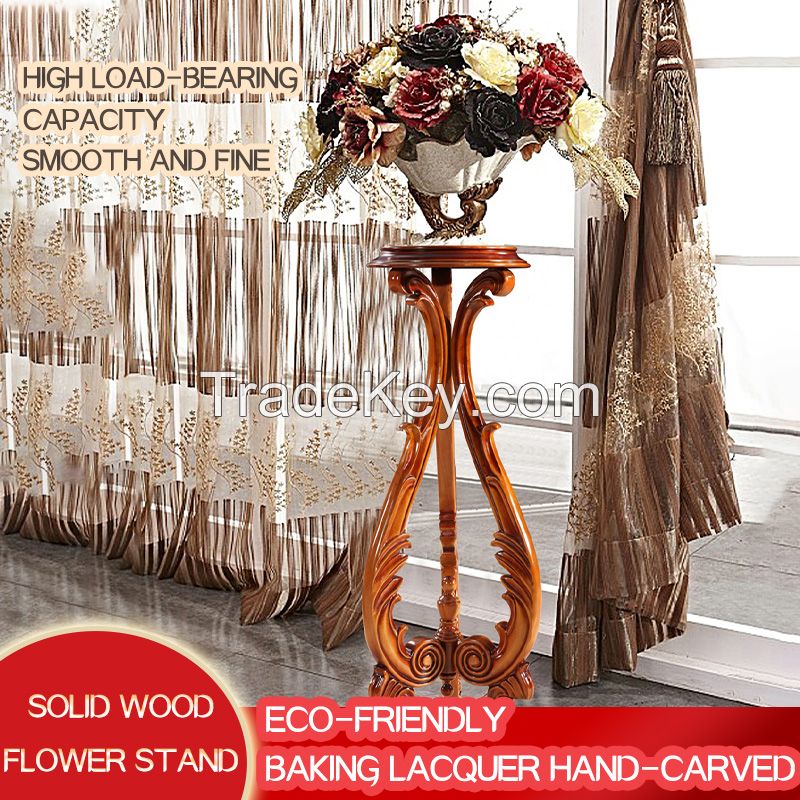 European style flower stand living room solid wood flower table stand original wood color indoor flower pot stand