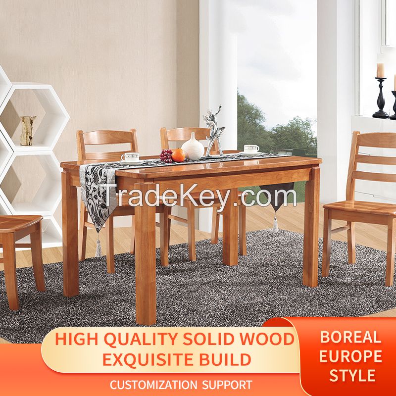 Scandinavian solid wood dining table and chairs minimalist modern rubber wood table and chairs set.