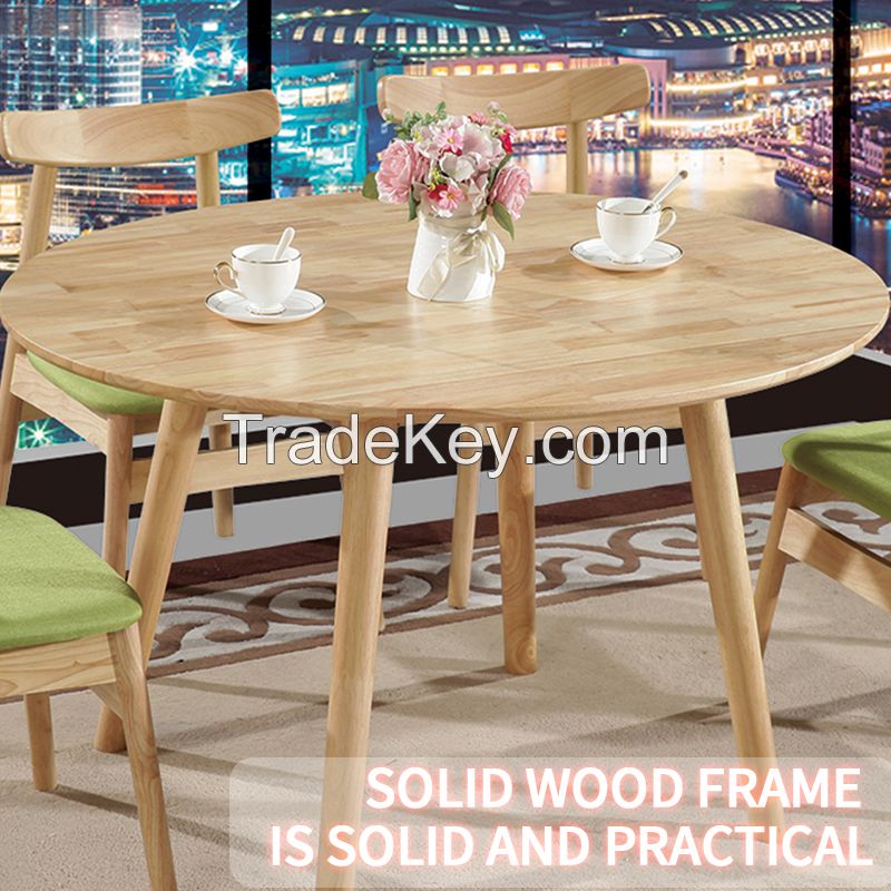 Scandinavian all solid wood dining table small dining table modern minimalist rubber wood table and chairs set.