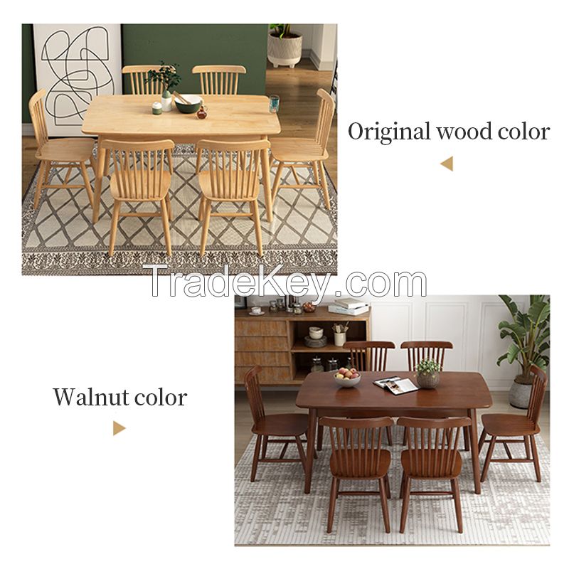Scandinavian all solid wood dining table multiple colors to choose from modern minimalist rubber wood table and chairs set.