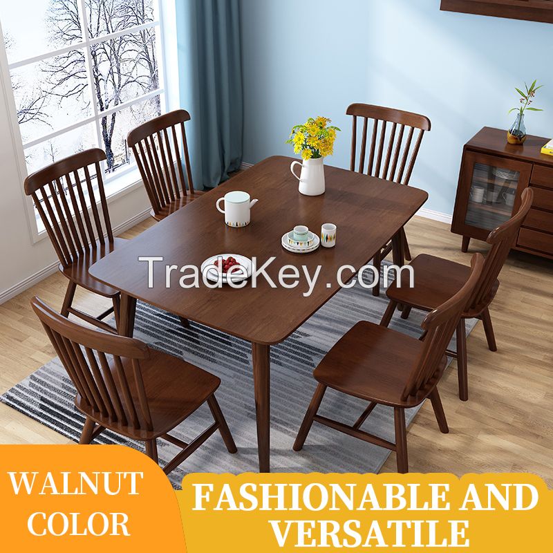 Scandinavian all solid wood dining table multiple colors to choose from modern minimalist rubber wood table and chairs set.