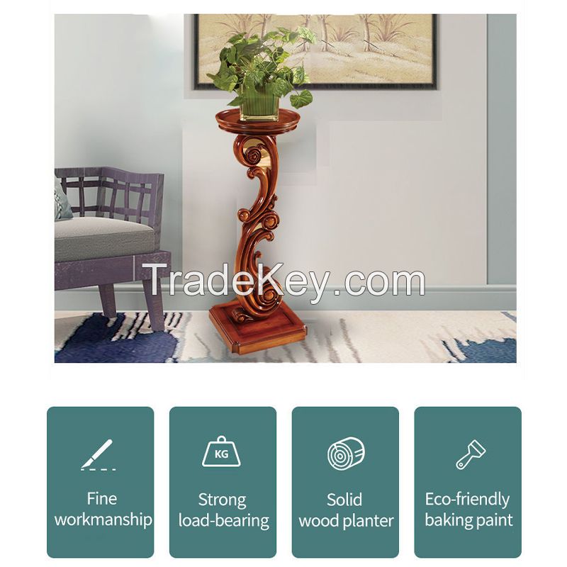 European style flower stand living room solid wood flower table stand original wood color indoor flower pot stand