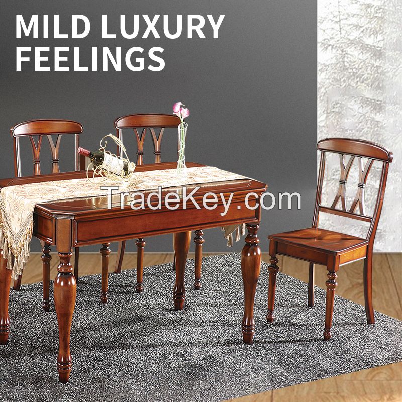 Vintage all solid wood dining table home small dining table and chairs American dining table minimalist modern solid wood table and chairs combination.