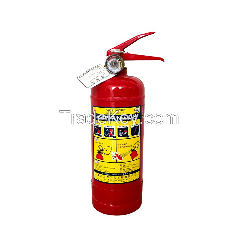 Portable dry powder extinguisher has high fire extinguishing efficiency, non-toxic and tasteless, and can be stored for a long time