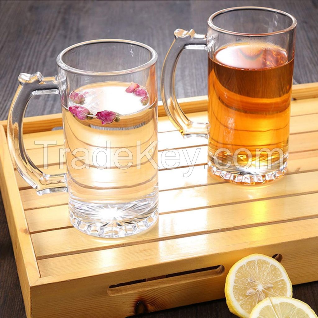 Yijian Glass Beer Stein Traditional Beer Mugs with Handles 500ml Freezable Beer Glasses