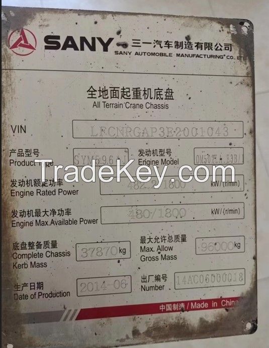 Chinese used crane Big truck crane 600ton Sany used crane for sale in China Sany SAC6000