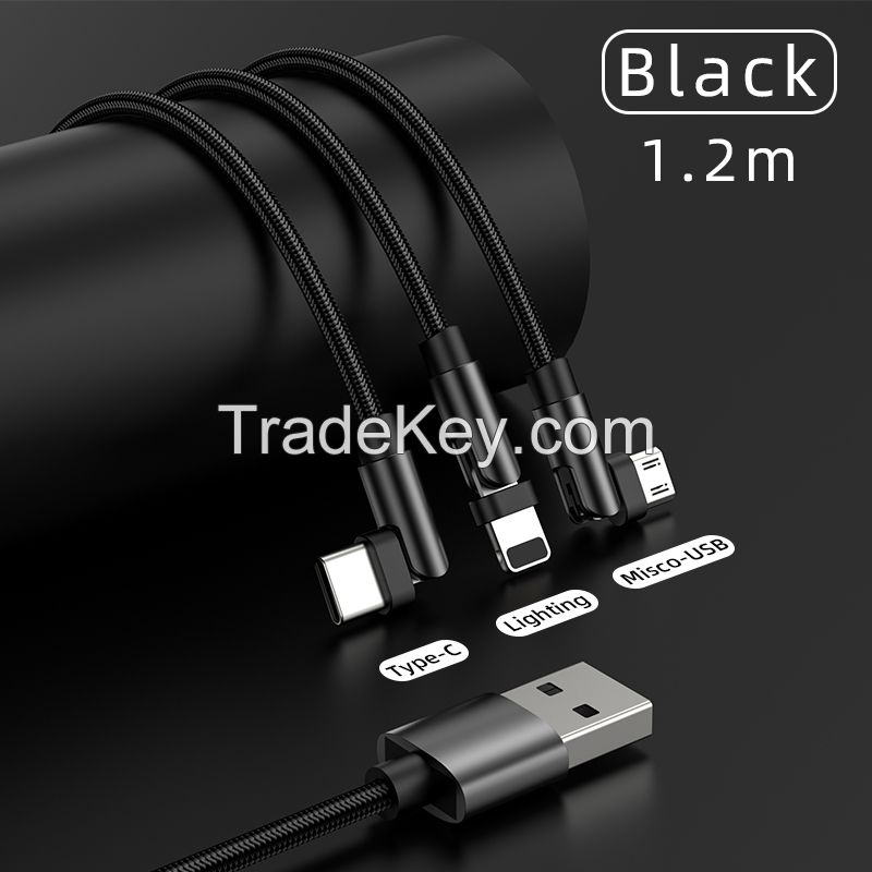Factory Wholesale Mobile Phone Accessories 3 in 1 540 Degrees Rotating Lightning Charger USB Lead to Phone Magnetic Charging Cable Line Power Supply