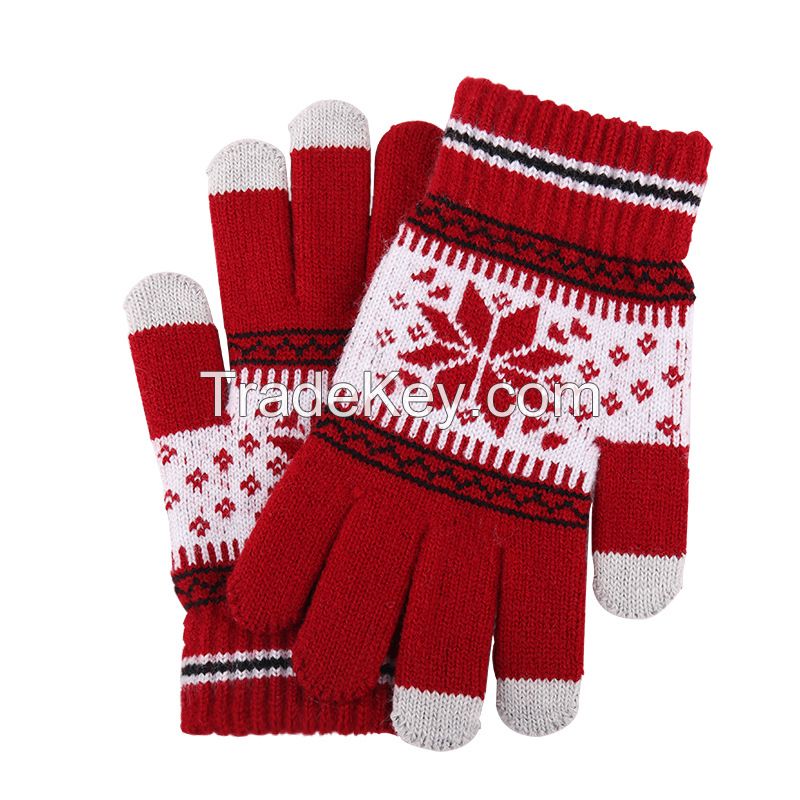 Touch screen gloves in autumn and winter Men's and women's split finger plush thickened knitted protective gloves
