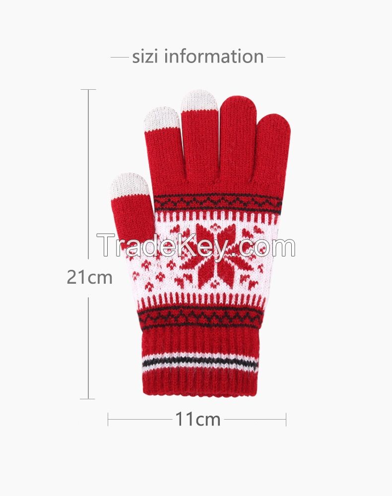 Touch screen gloves in autumn and winter Men's and women's split finger plush thickened knitted protective gloves