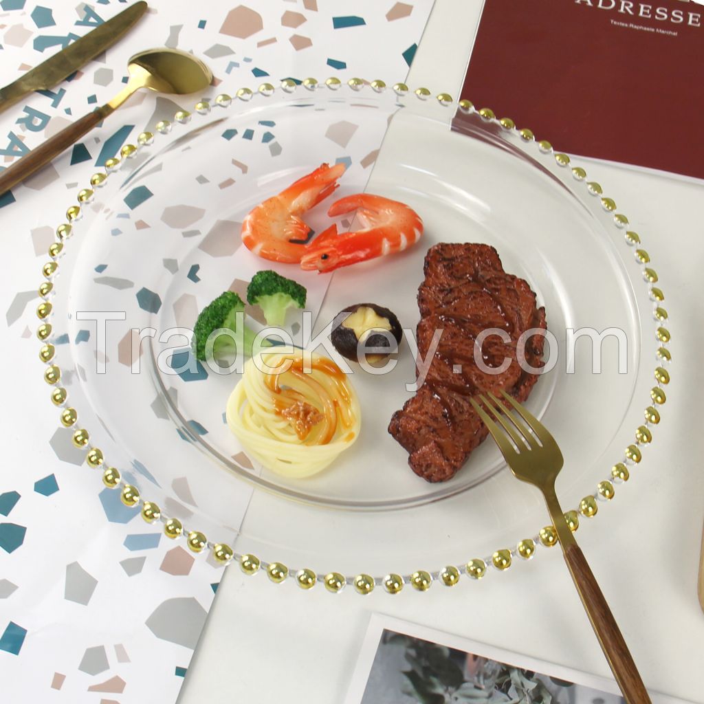 Wedding Event Party Wholesale Dinnerware Sets High End Clear Glass Plates Western Food Gold Glass Charger Plate