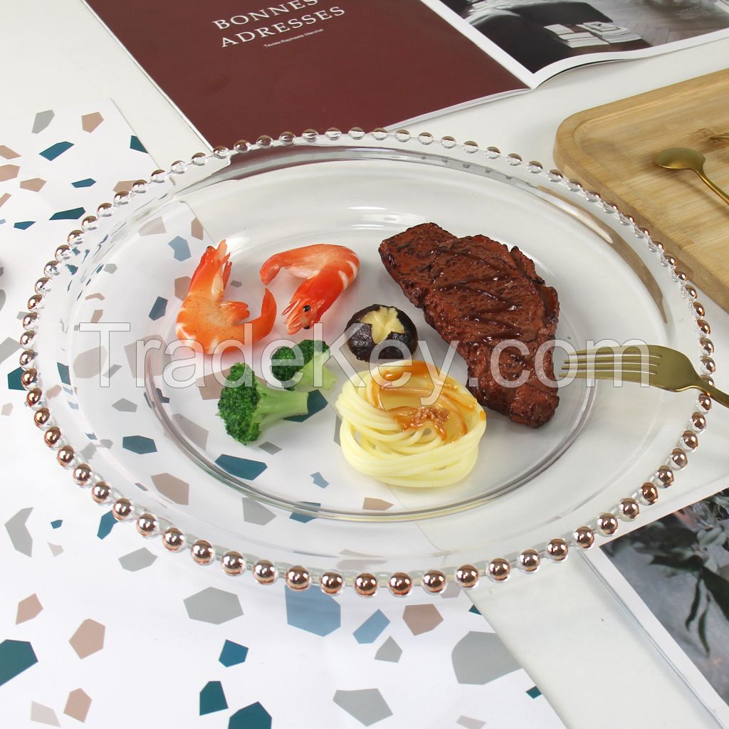 Wedding Event Party Wholesale Dinnerware Sets High End Clear Glass Plates Western Food Gold Glass Charger Plate