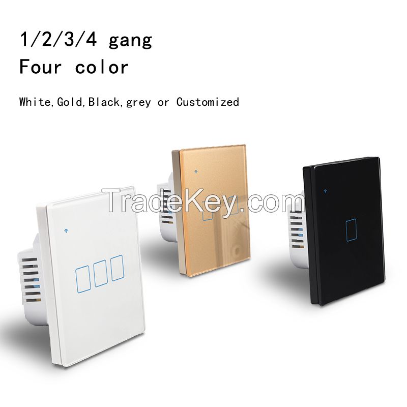 EU No Neutral Switch Wifi smart KAISI 1 2 3 4 GANG 86*86mm Glass inteligente tuya wall touch switch