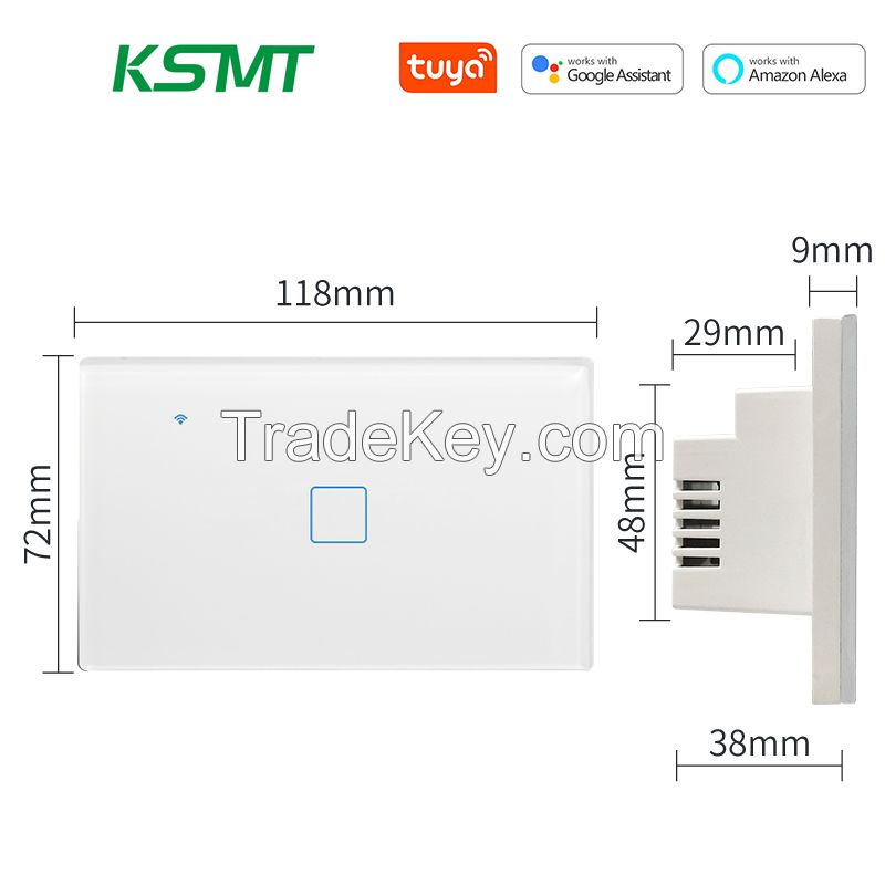 KAISI smart switch wifi touch 1/2/3/4 gang Glass Panel US standard 118*72MM wall switches