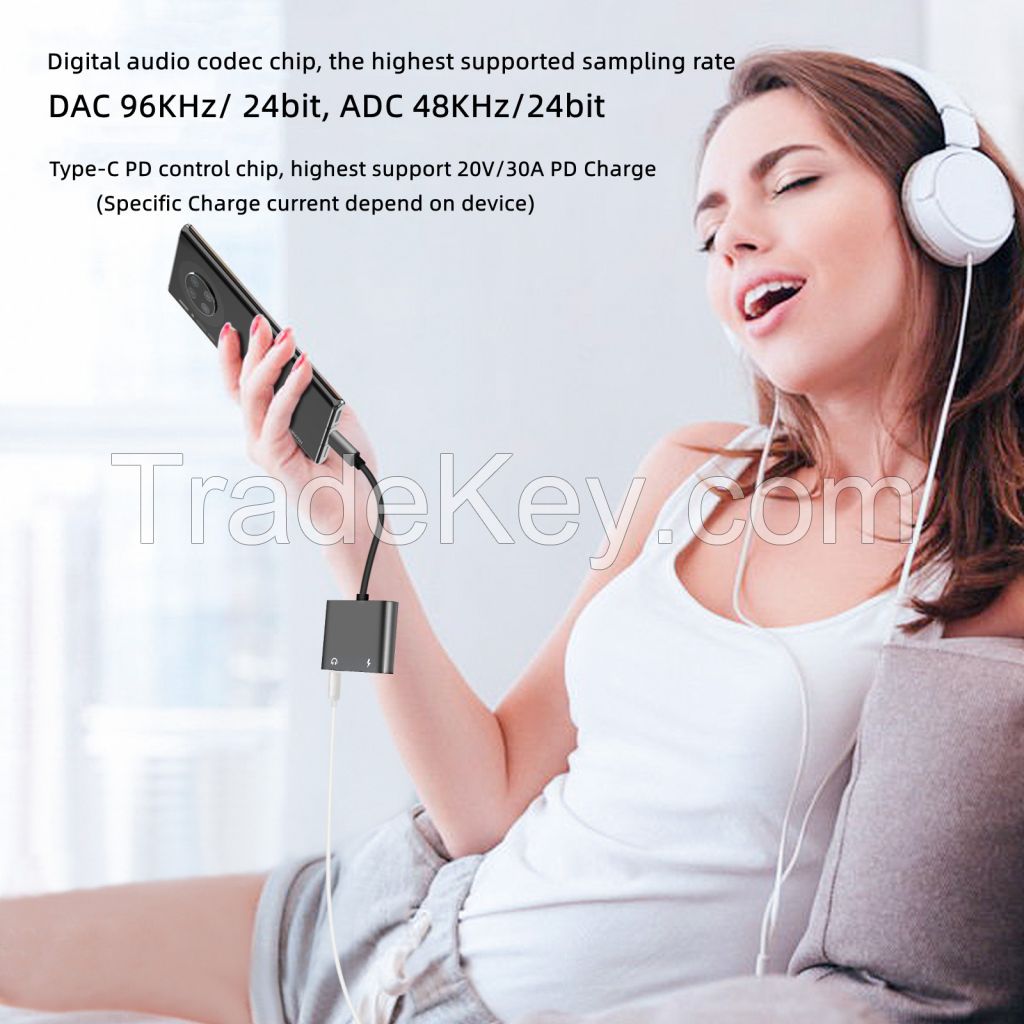 DAC 2 in 1 for type-c to 3.5mm  Audio Adapter cable with fast charging
