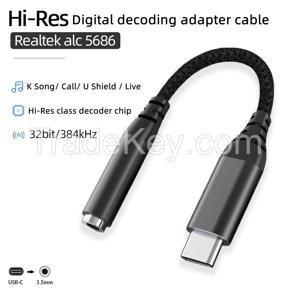 DAC 2 in 1 for type-c to 3.5mm  Audio Adapter cable Call Music Wire control
