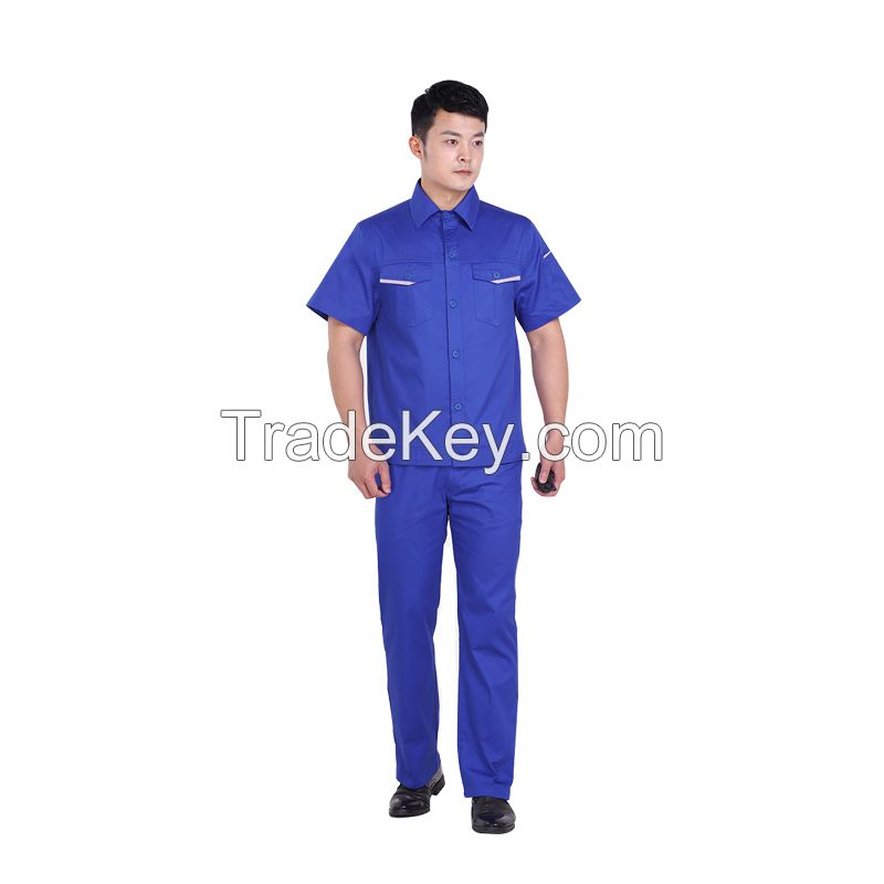 Summer cotton work clothes suit men's short sleeved summer wear-resistant electric welding factory work clothes summer thin breathable labor protection clothes work clothes Height 160-190, wearable Starting from 10 sets