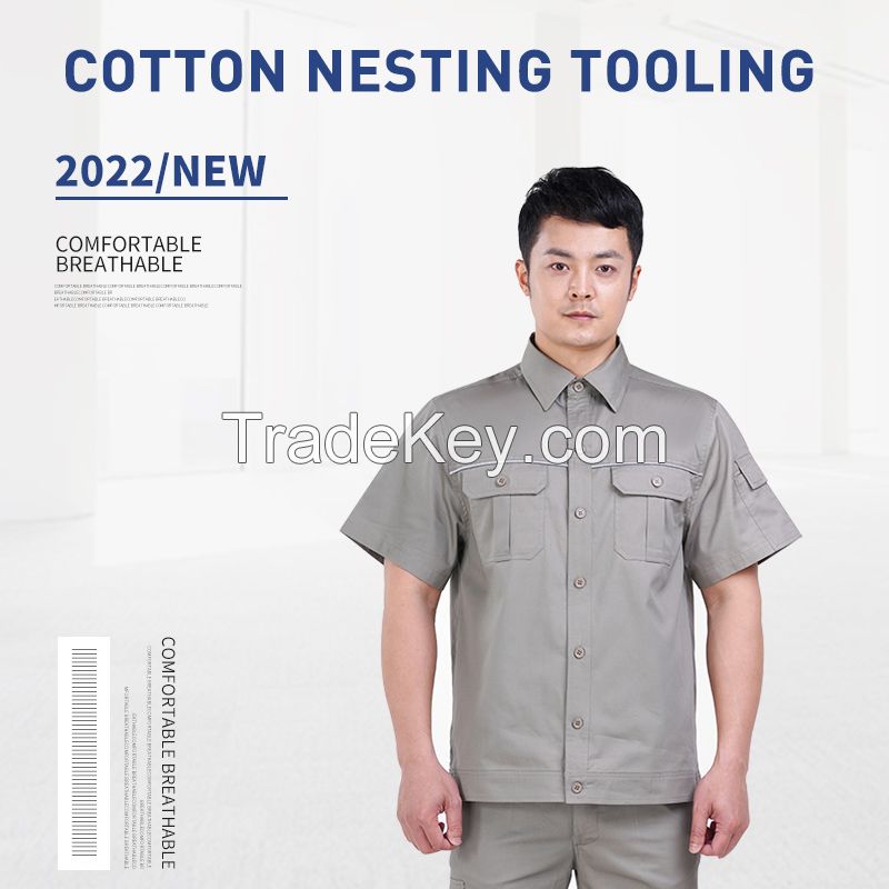 Oil proof, waterproof and anti-static short sleeved overalls suit wear-resistant and breathable factory workshop auto repair customized labor protection light gray height 160-190, wearable Starting from 10 sets