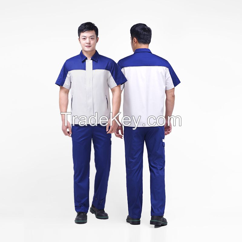 Work clothes suit men's short sleeved summer work clothes workshop clothes property maintenance engineering clothes work clothes uniform short sleeved blue and white suit Height 160-190, wearable Starting from 10 sets
