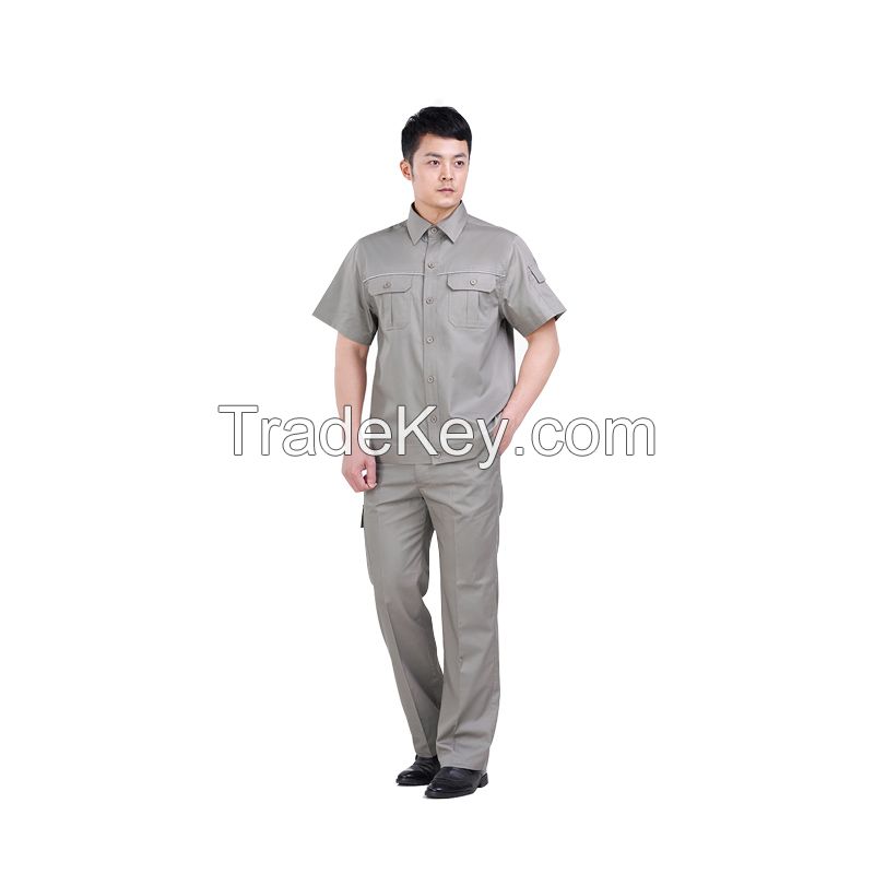 Oil proof, waterproof and anti-static short sleeved overalls suit wear-resistant and breathable factory workshop auto repair customized labor protection light gray height 160-190, wearable Starting from 10 sets